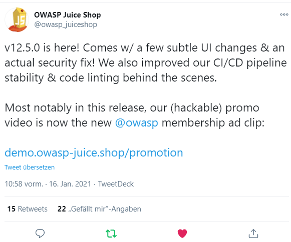 Tweet promoting the OWASP membership ad promotion video