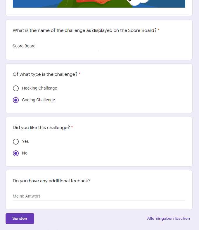 Pre-filled Google Form for coding challenge feedback