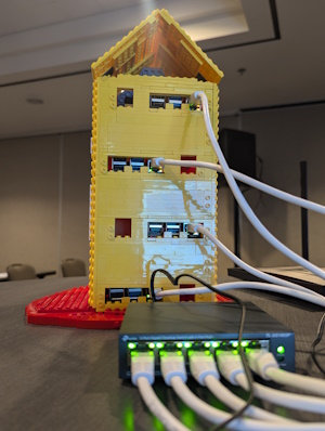 Lego tower back view with PoE switch