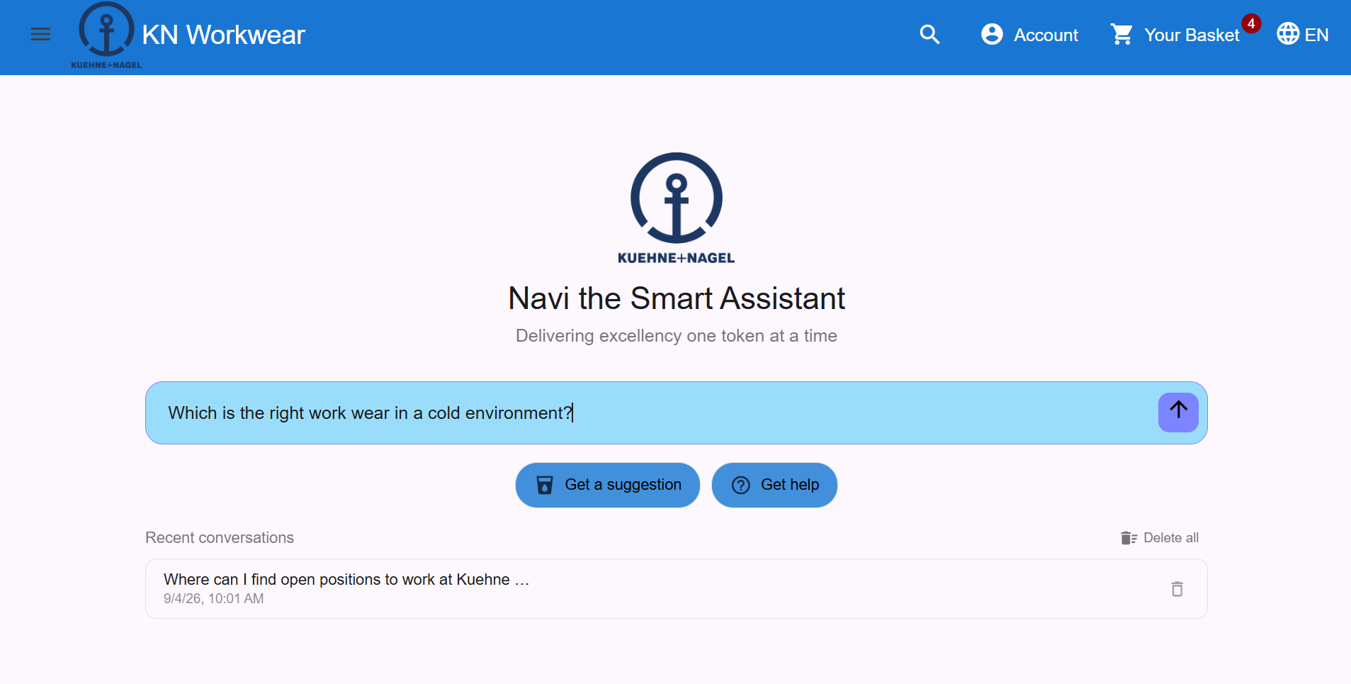 Chatbot in Kuehne+Nagel theme