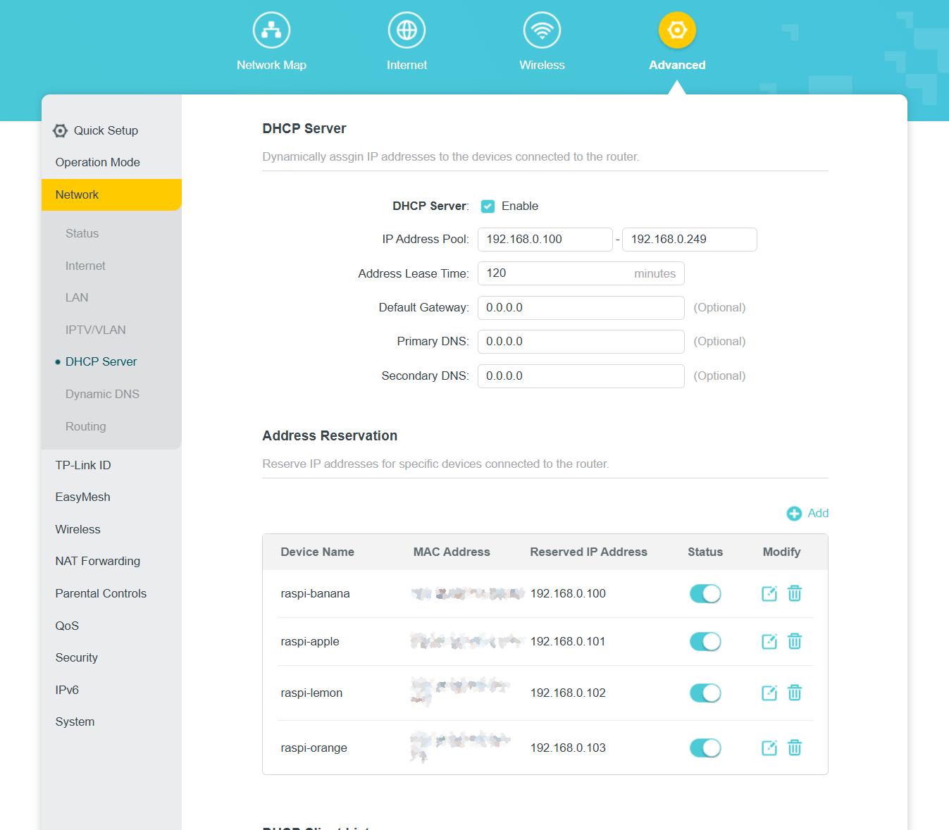 TP-Link DHCP Address Reservation