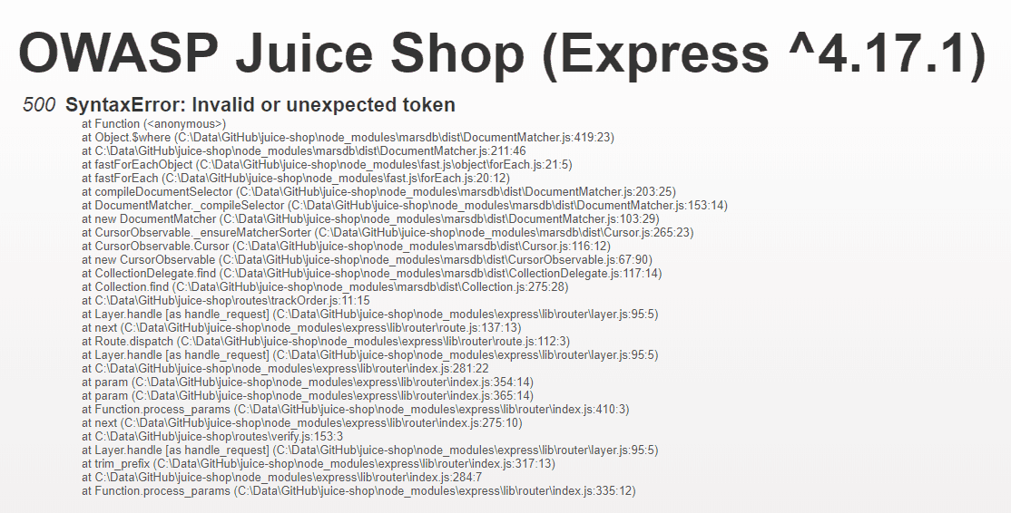 NoSQL query error from invalid token