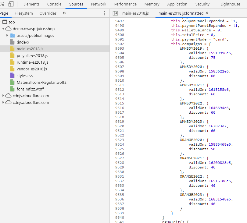 Campaign code in minified JavaScript