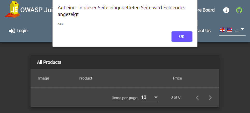 XSS alert box