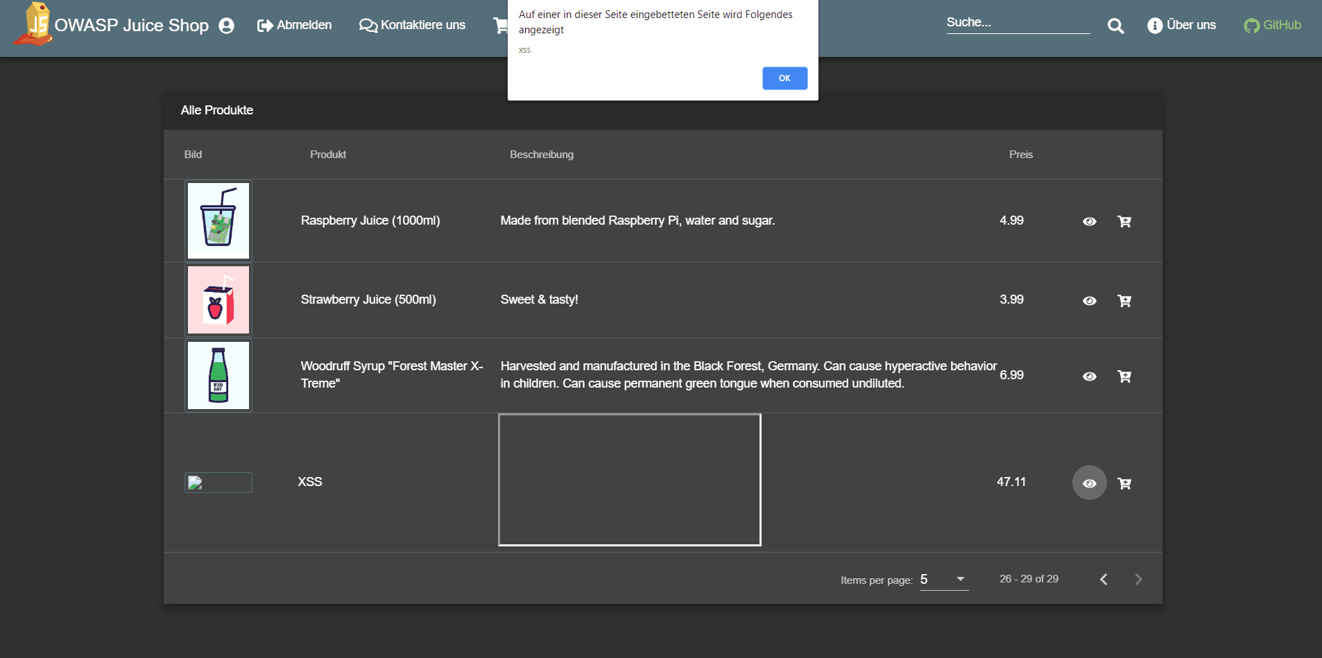 XSS alert box
