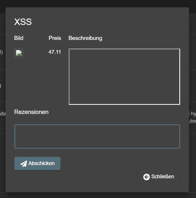 After closing the XSS alert box in product details
