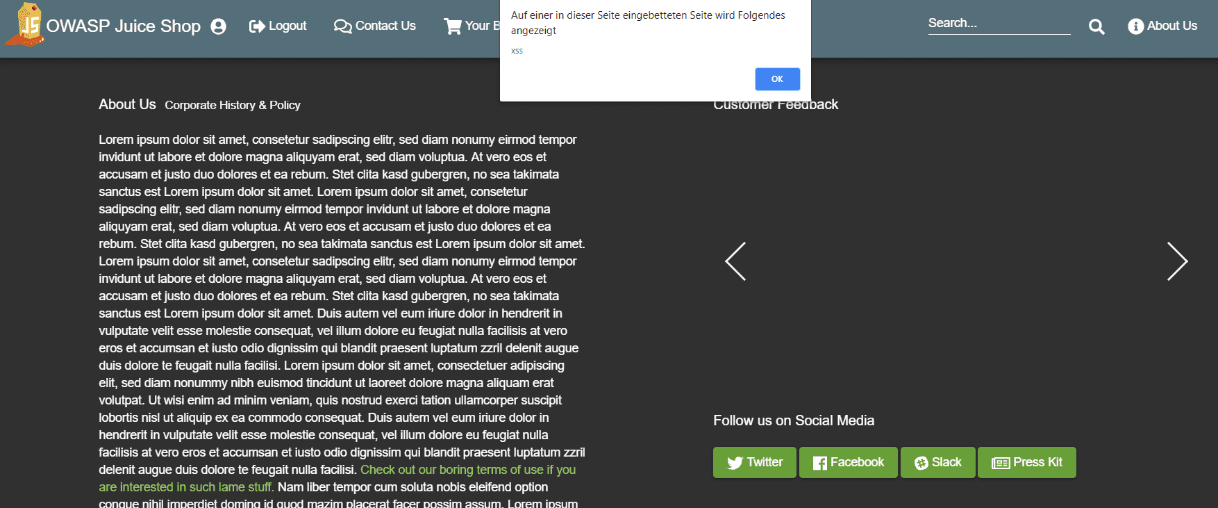 XSS alert box