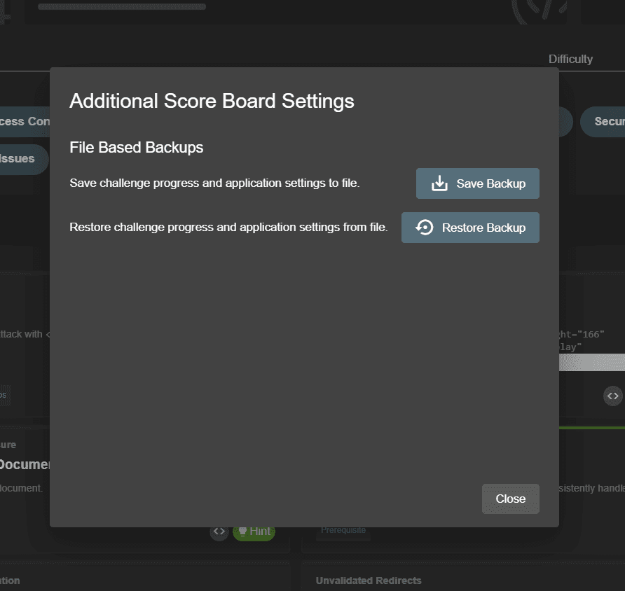 Manual backup and restore buttons on Score Board