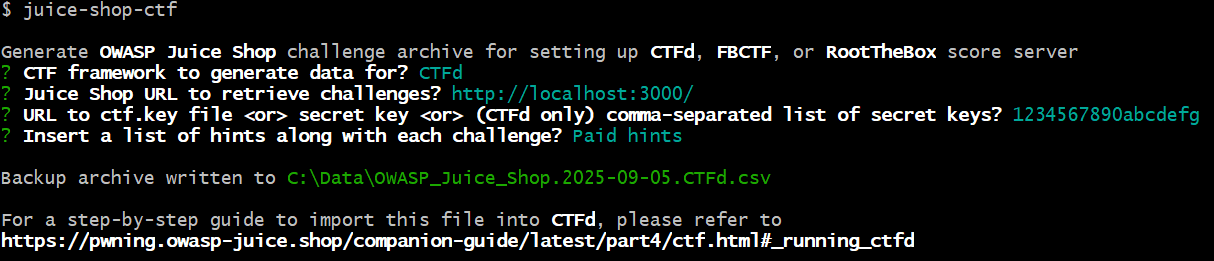 juice-shop-ctf CLI in action