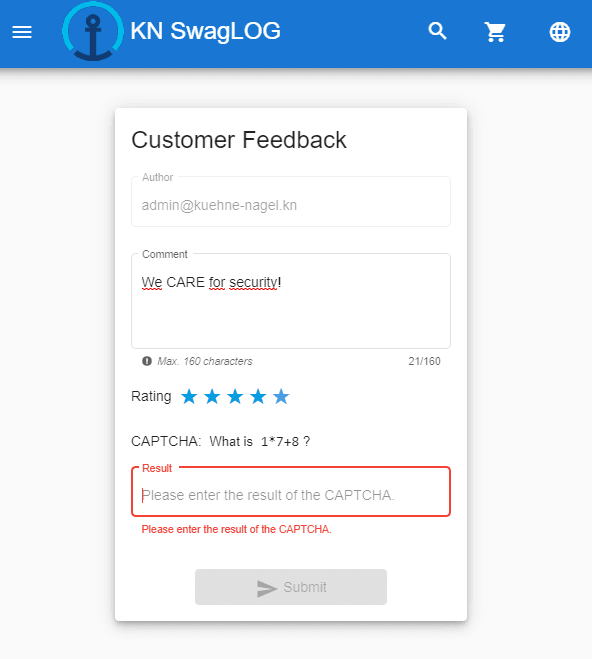 Customer feedback in Kuehne+Nagel theme