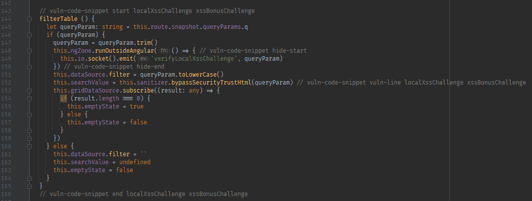 Vulnerable code snippet for DOM XSS challenge