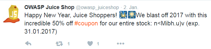 Coupon Code for January 2017 on @owasp_juiceshop