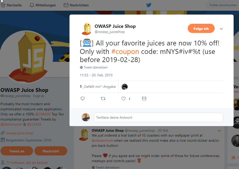 Coupon tweeted by a bot