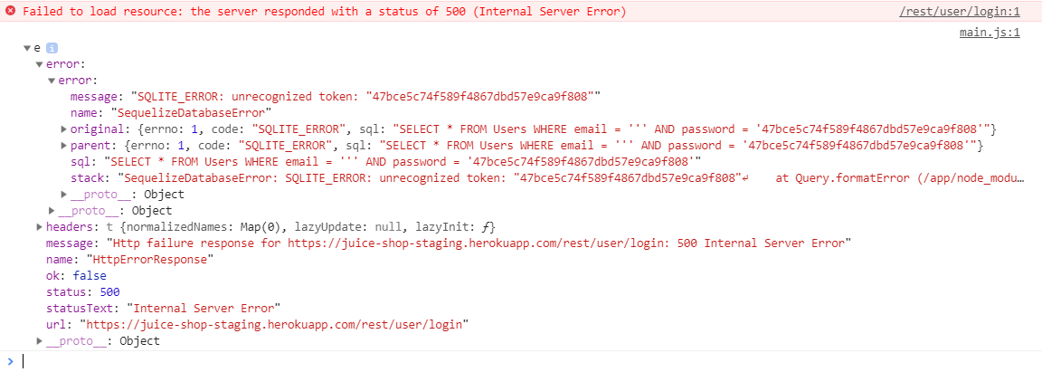 SQL error in JS console
