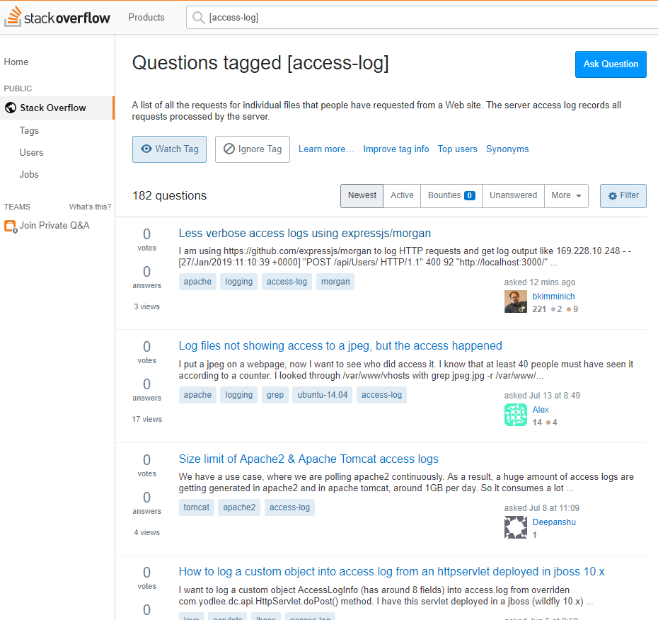Questions tagged 'access-log' on StackOverflow