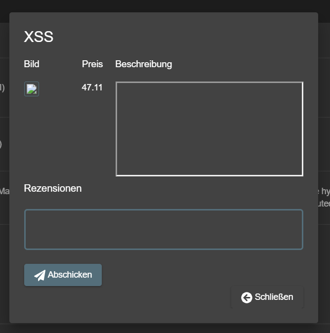 After closing the XSS alert box in product details