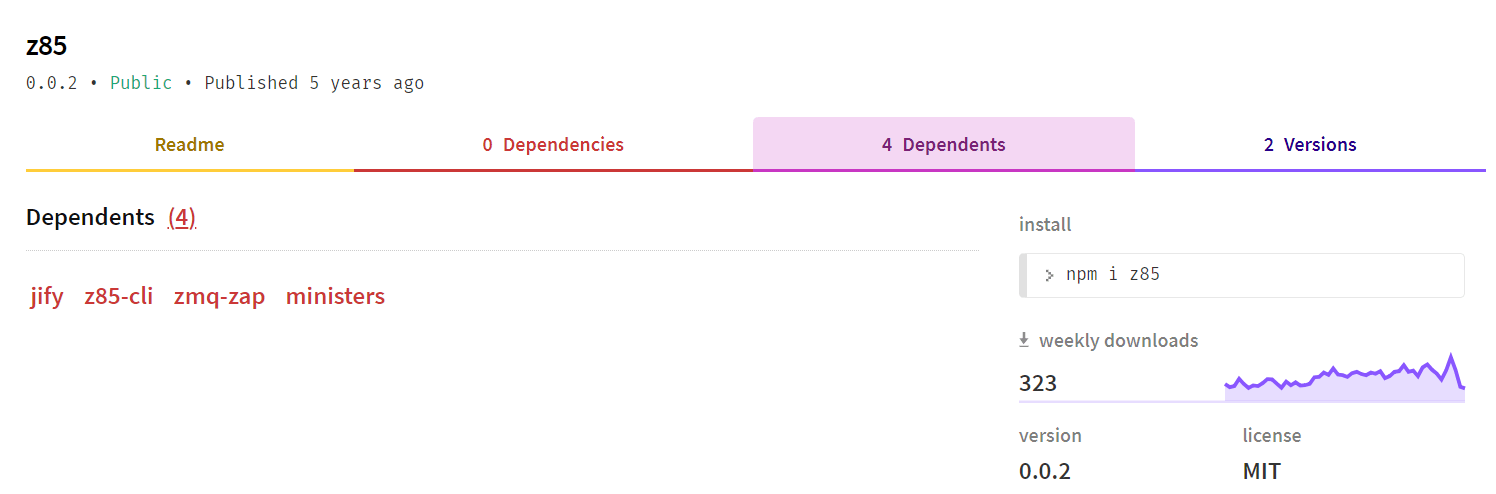 Dependents of z85 on npmjs.com
