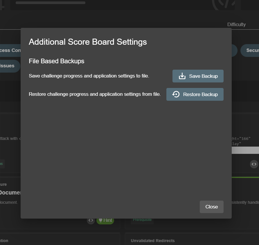 Manual backup and restore buttons on Score Board