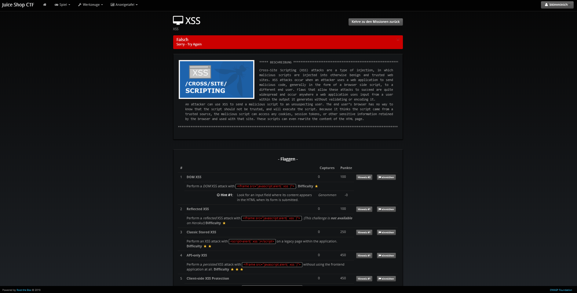 RootTheBox Failed Flag Submission