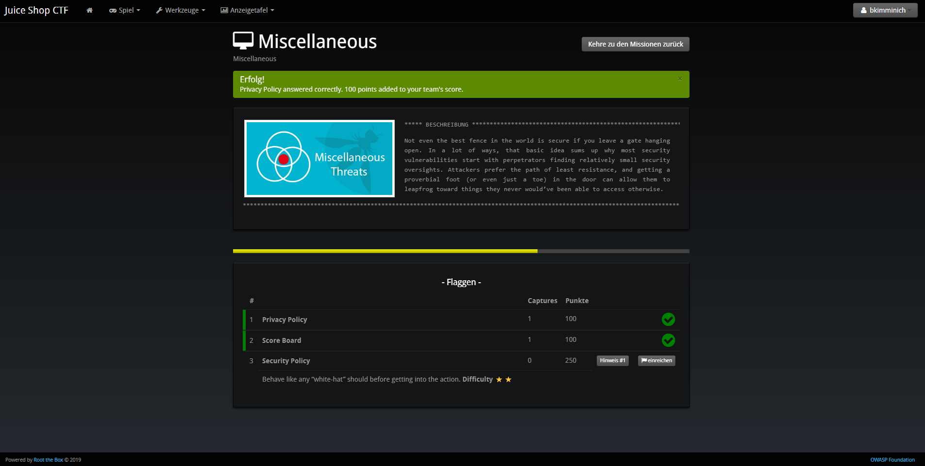 RootTheBox Successful Flag Submission