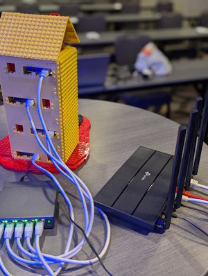 Lego tower back view with WiFi router